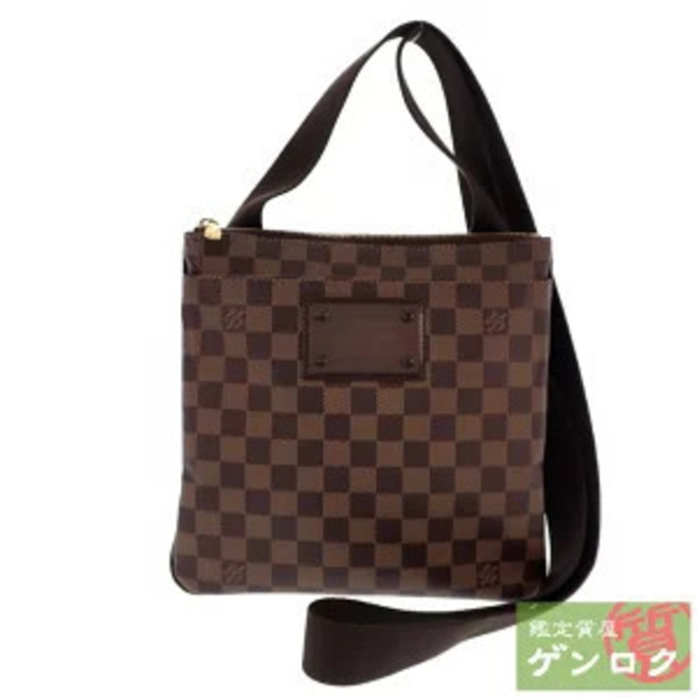 Louis Vuitton Damier Pochette Plat Crossbody Bag Canvas Leather Ebene Brown